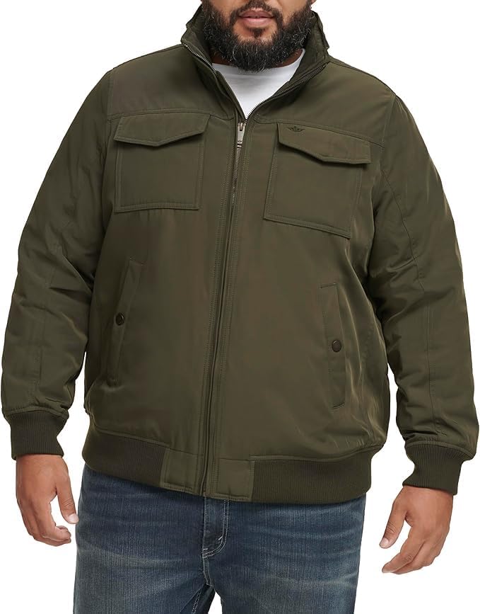 Dockers Men's Quilted Lined Flight Bomber Jacket Coat Army Green