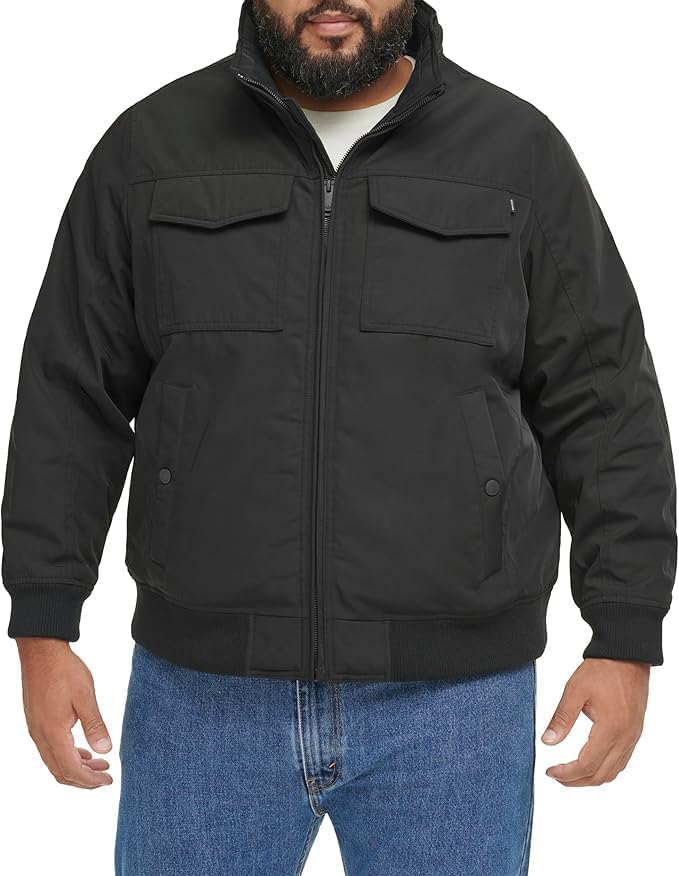 Dockers Men's Quilted Lined Flight Bomber Jacket Coat Black